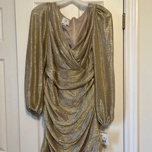 Davids Bridal Gold Long Sleeve Mini Dress Size 10